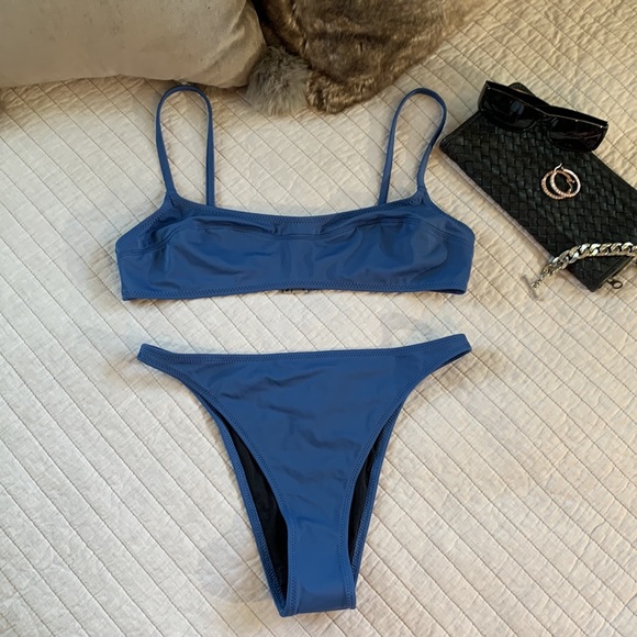 NWT Anthro Solid & Striped x SWIM TEAM The Elsa Bikini Top Slate set large med
